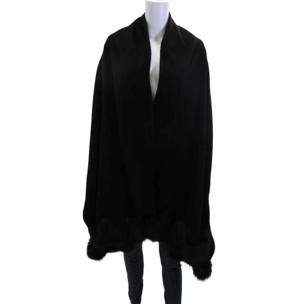 Cashmere Womens Fur Trim Shawl Wrap Scarf Black Size One Size